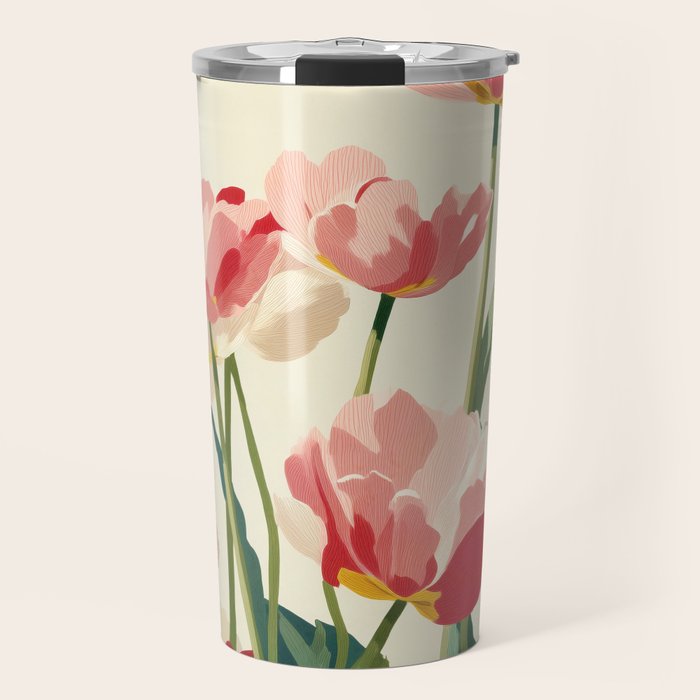 Coral Tulips in Bloom Travel Mug Gallery Image 1