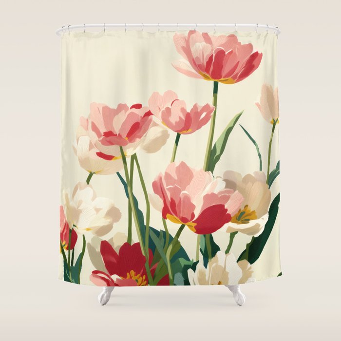 Coral Tulips in Bloom Shower Curtain Gallery Image 1