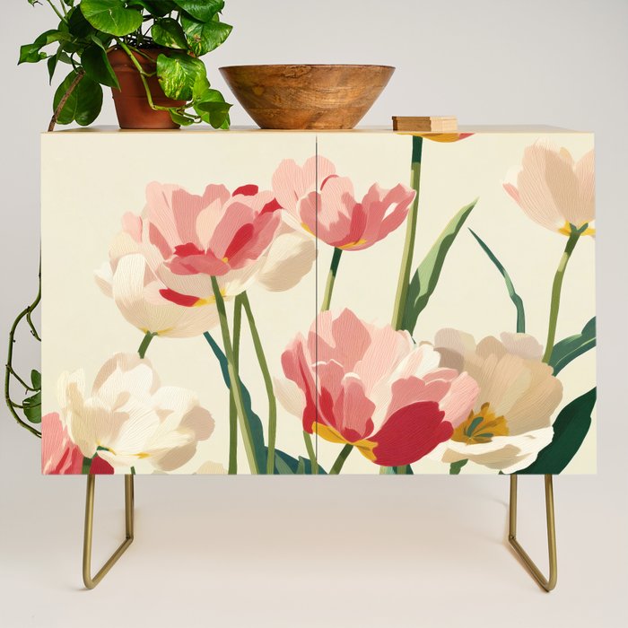 Coral Tulips in Bloom Credenza Gallery Image 1