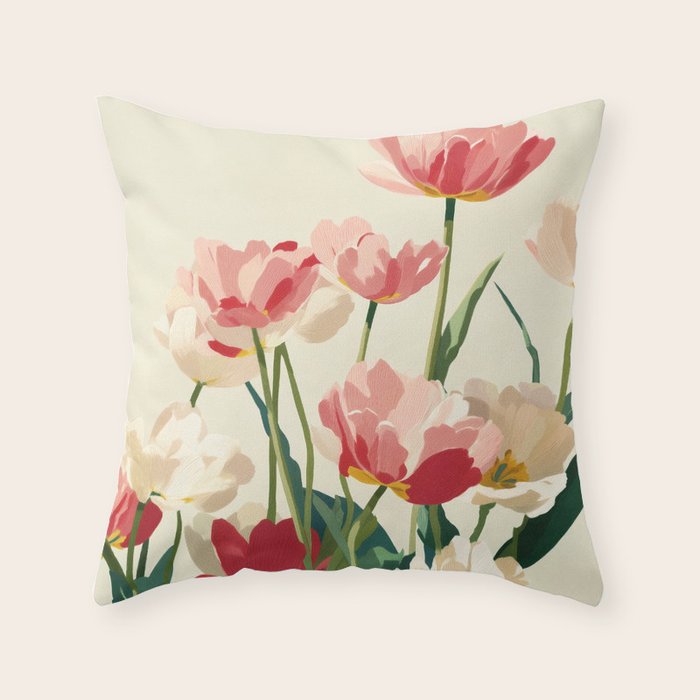 Coral Tulips in Bloom Throw Pillow Gallery Image 1