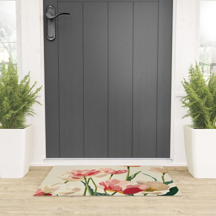Coral Tulips in Bloom Welcome Mat Gallery Image 3
