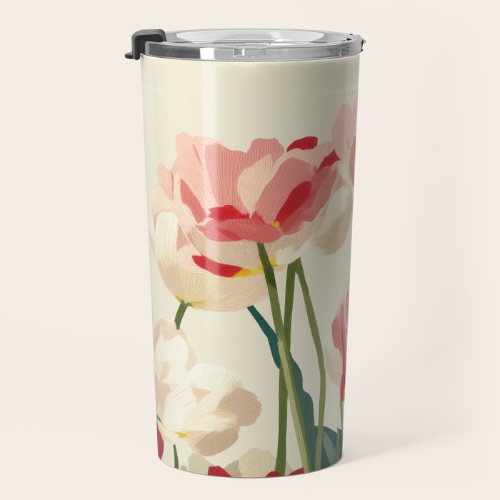Coral Tulips in Bloom Travel Mug Gallery Image 3