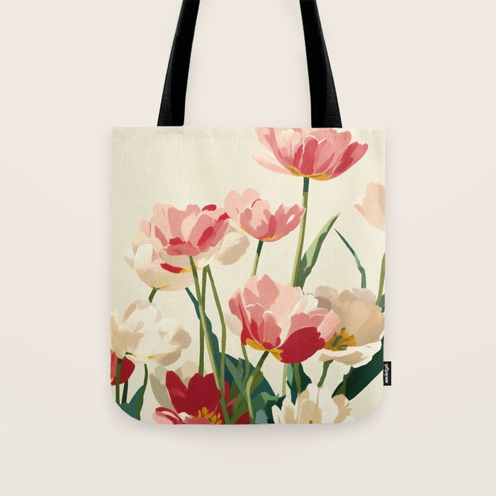 Coral Tulips in Bloom Tote Bag Gallery Image 1