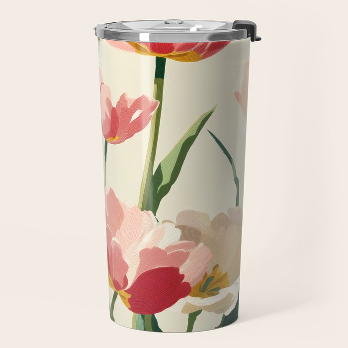 Coral Tulips in Bloom Travel Mug Gallery Image 2