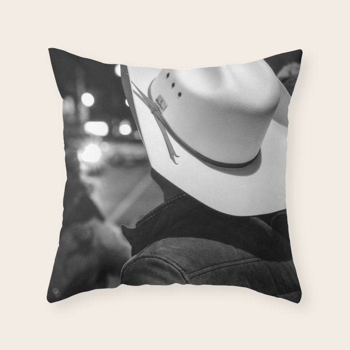 New York City cowboy night out in Black and white Throw Pillow Gallery Image 6
