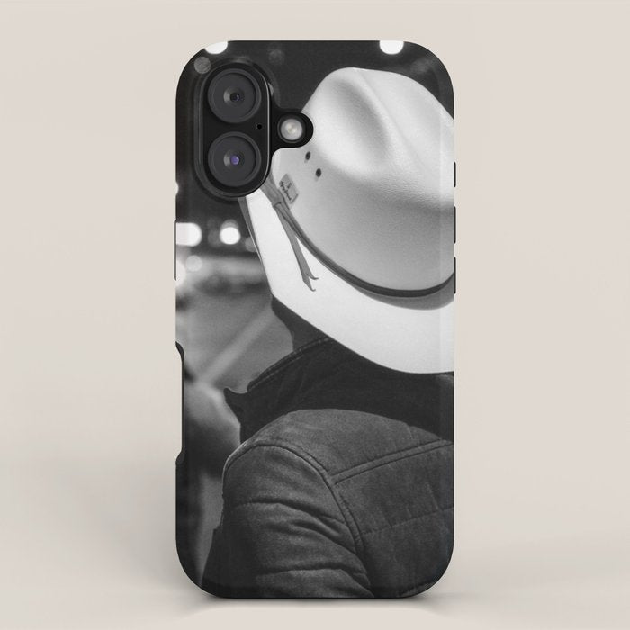 New York City cowboy night out in Black and white iPhone Case Gallery Image 1