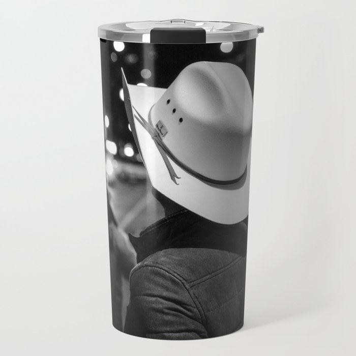 New York City cowboy night out in Black and white Travel Mug Gallery Image 1