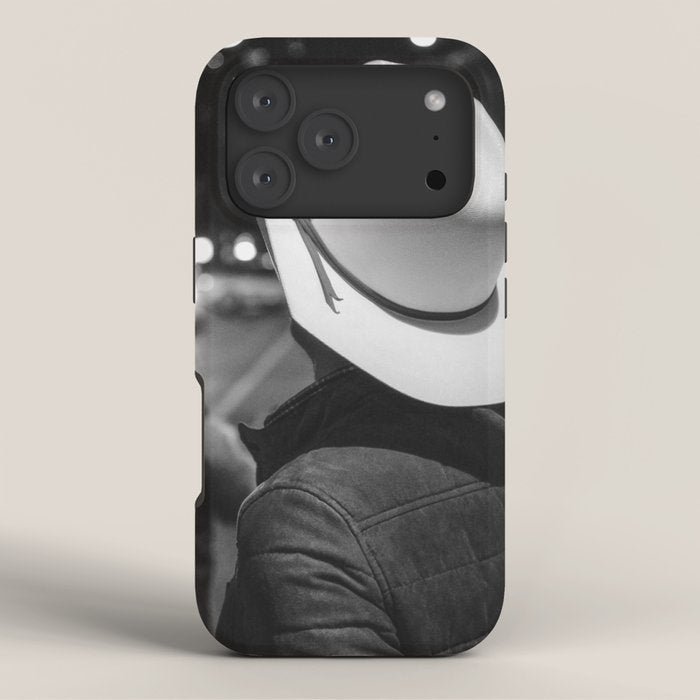 New York City cowboy night out in Black and white iPhone Case Gallery Image 3