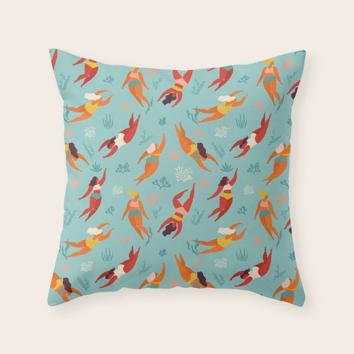 Swimming girl Throw Pillow Gallery Image 1