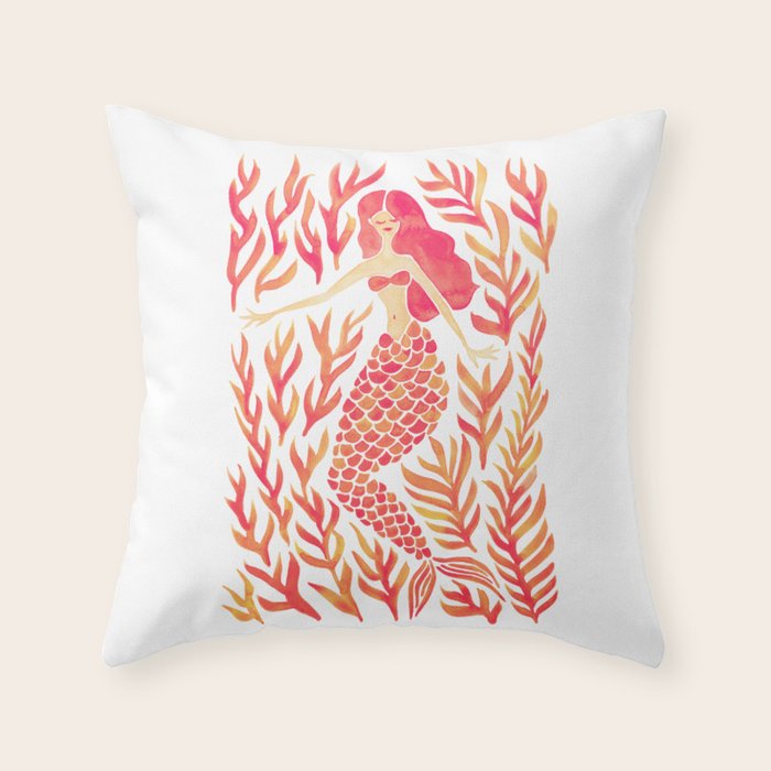 Kelp Forest Mermaid - Peach Palette Throw Pillow Gallery Image 1