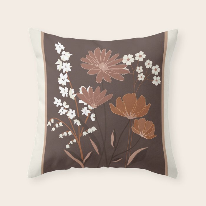 Floral Mocha 1 Throw Pillow Gallery Image 2