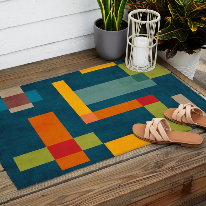Mid-Century Modern Geometric Colorful Artwork Outdoor Rug Gallery Image 2