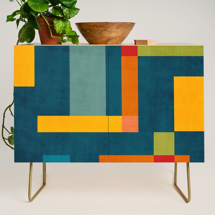 Mid-Century Modern Geometric Colorful Artwork Credenza Gallery Image 1