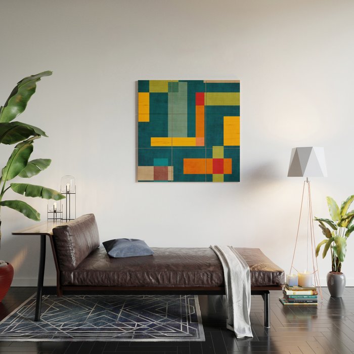 Mid-Century Modern Geometric Colorful Artwork Wood Wall Art Gallery Image 2