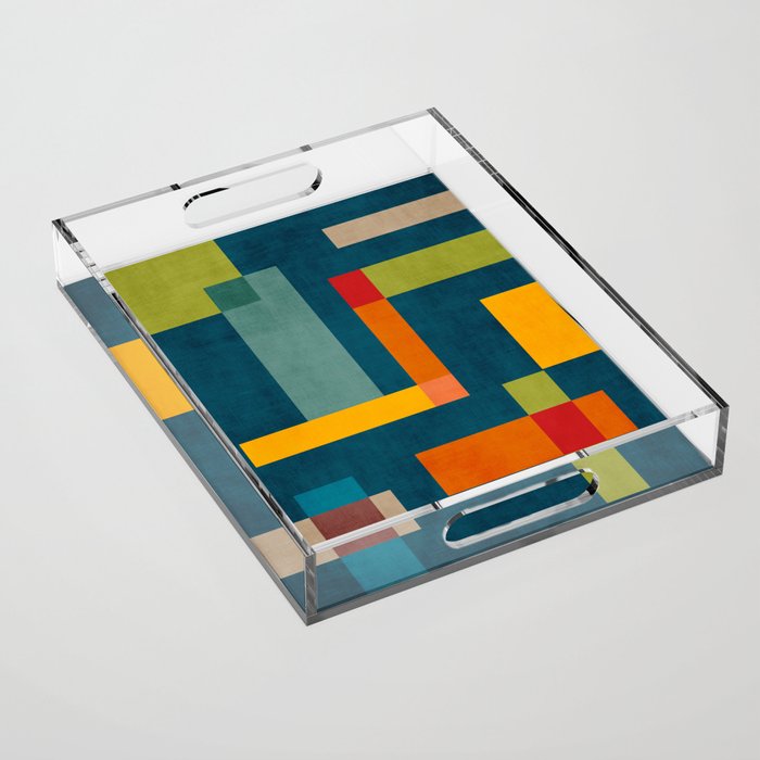 Mid-Century Modern Geometric Colorful Artwork Acrylic Tray Gallery Image 1