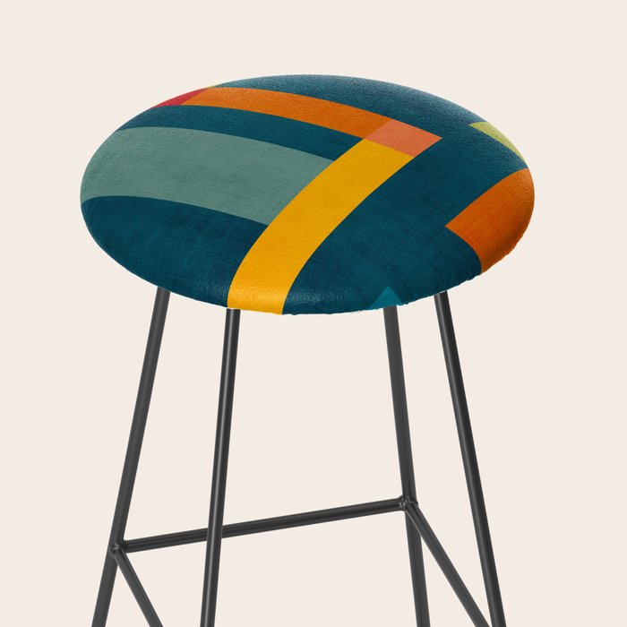 Mid-Century Modern Geometric Colorful Artwork Stool Gallery Image 2
