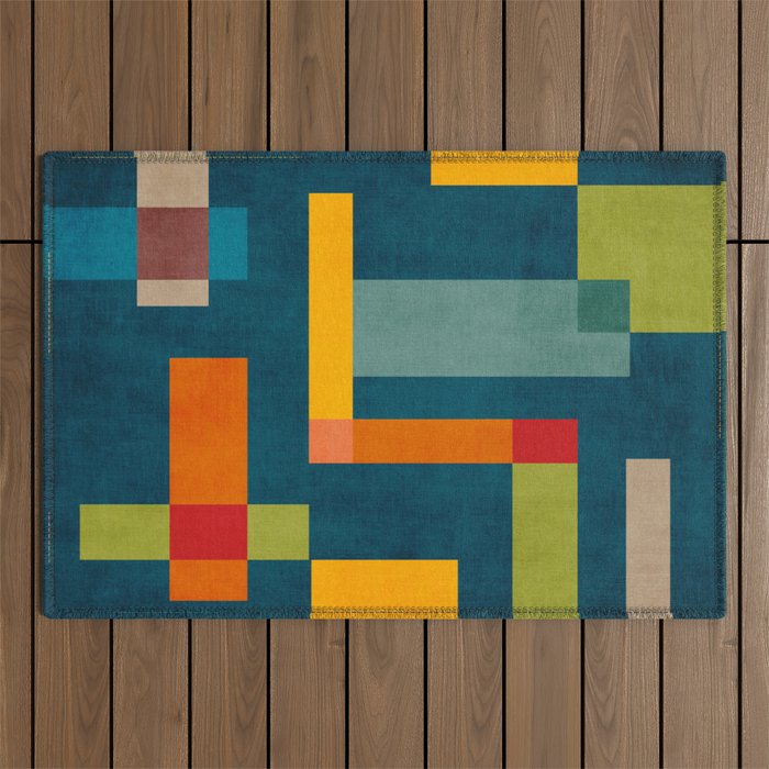 Mid-Century Modern Geometric Colorful Artwork Outdoor Rug Gallery Image 1