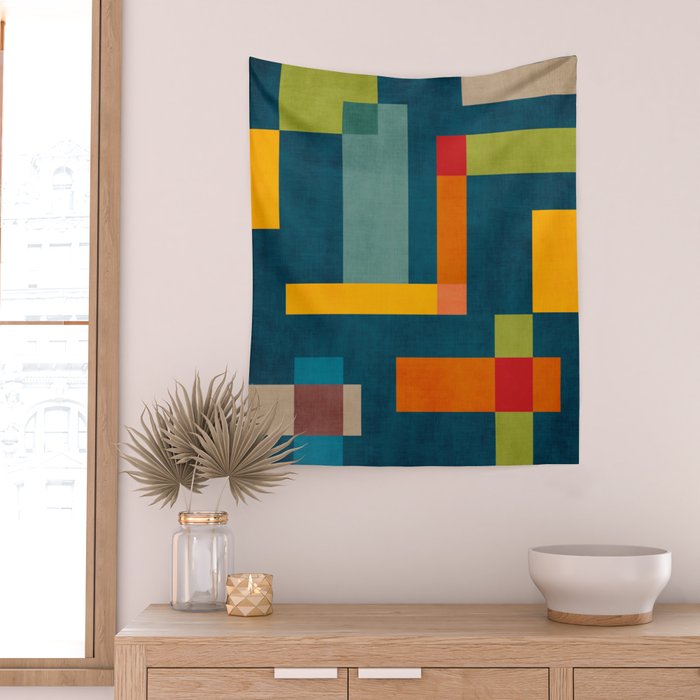 Mid-Century Modern Geometric Colorful Artwork Wall Tapestry Gallery Image 2