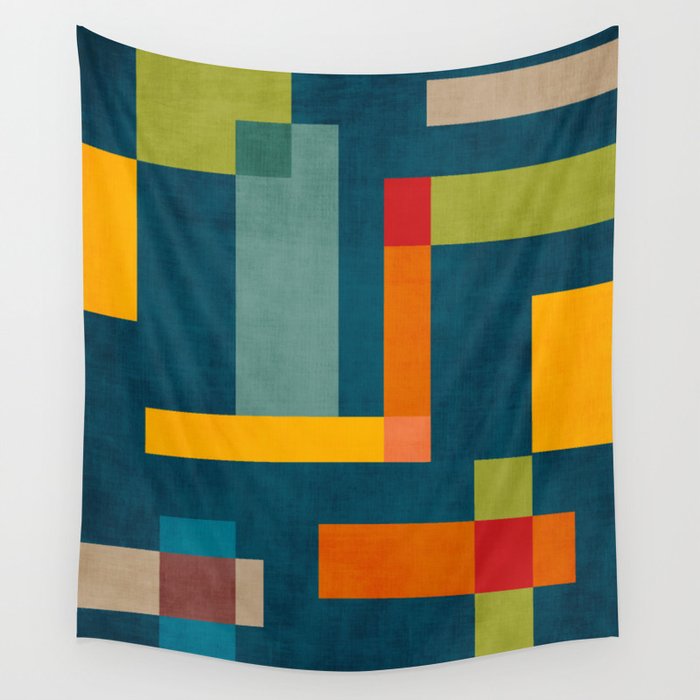 Mid-Century Modern Geometric Colorful Artwork Wall Tapestry Gallery Image 4