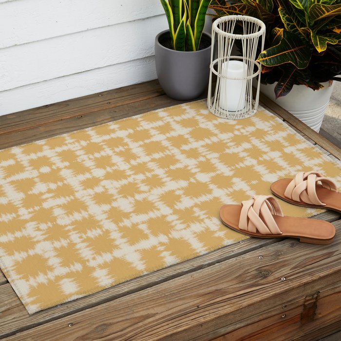 Tie dye checked in yellow Outdoor Rug Gallery Image 2