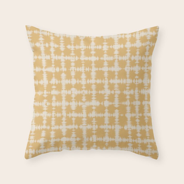 Tie dye checked in yellow Throw Pillow Gallery Image 1
