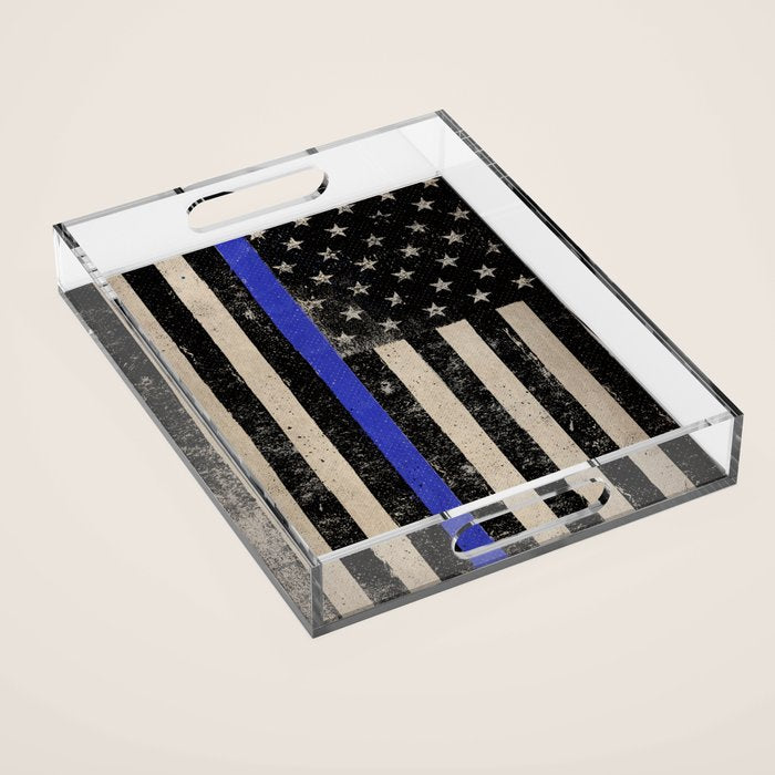 Thin Blue Line Police Flag First Responder USA Hero Acrylic Tray Gallery Image 1