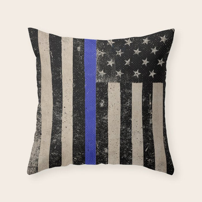 Thin Blue Line Police Flag First Responder USA Hero Throw Pillow Gallery Image 1