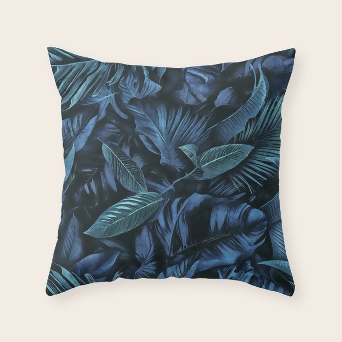 Blue Midnight Jungle Tropical Escape Throw Pillow Gallery Image 1