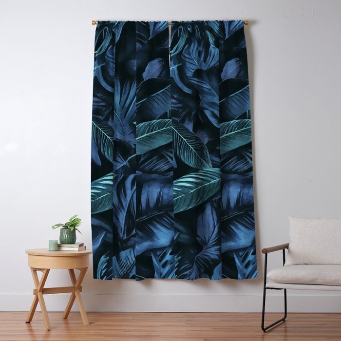 Blue Midnight Jungle Tropical Escape Window Curtain Gallery Image 1
