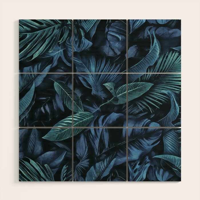 Blue Midnight Jungle Tropical Escape Wood Wall Art Gallery Image 1