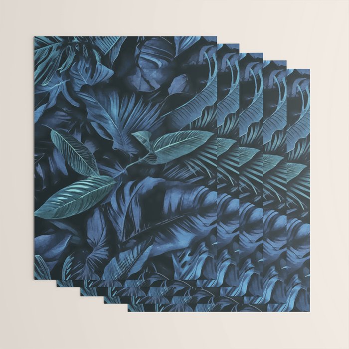 Blue Midnight Jungle Tropical Escape Wrapping Paper Gallery Image 3