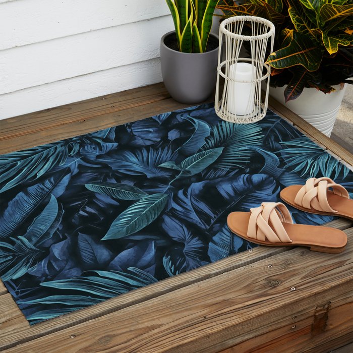 Blue Midnight Jungle Tropical Escape Outdoor Rug Gallery Image 2