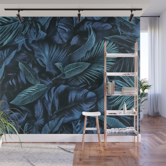 Blue Midnight Jungle Tropical Escape Wall Mural Gallery Image 1