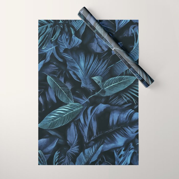 Blue Midnight Jungle Tropical Escape Wrapping Paper Gallery Image 1