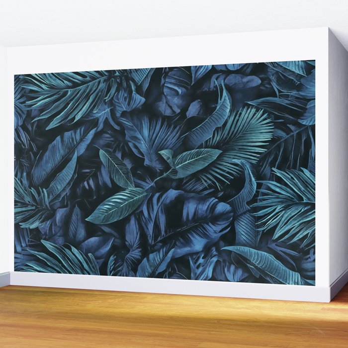 Blue Midnight Jungle Tropical Escape Wall Mural Gallery Image 2