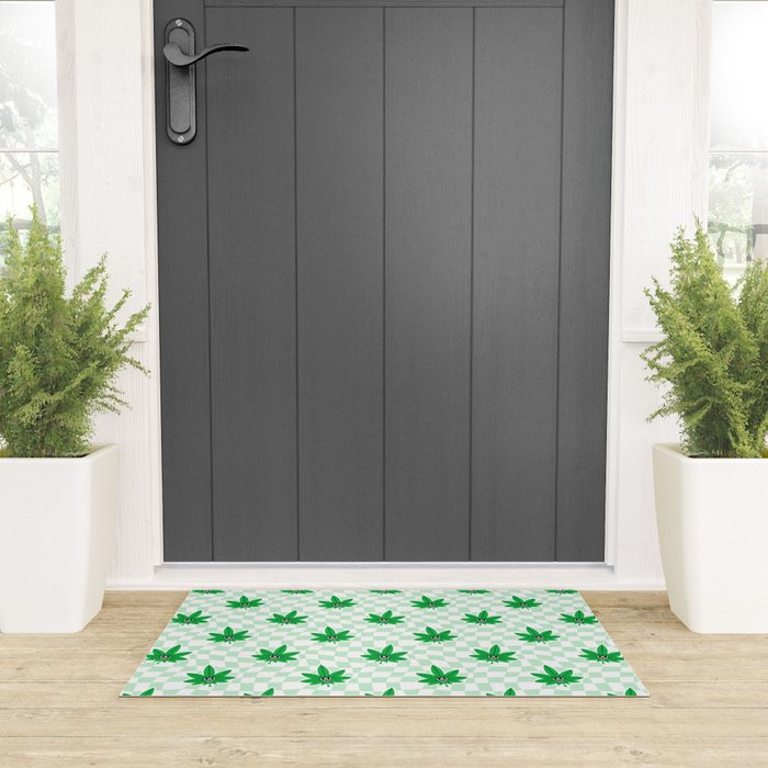 Funny retro weed leaf cartoon sticker pattern Welcome Mat Gallery Image 3