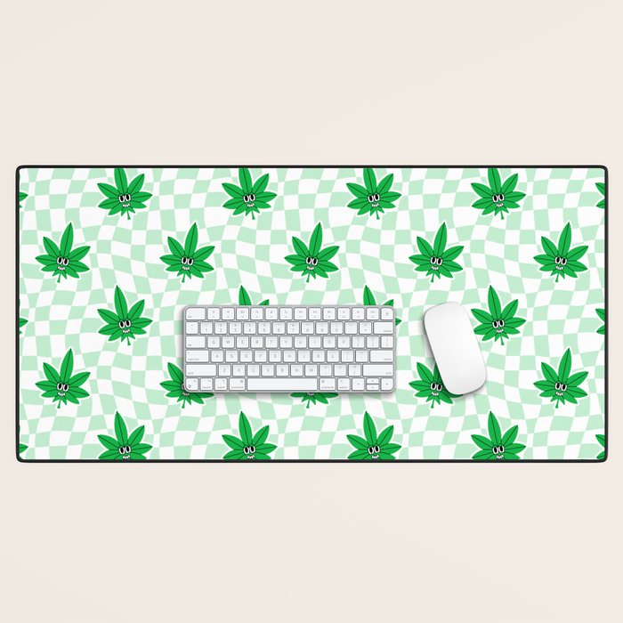Funny retro weed leaf cartoon sticker pattern Desk Mat Gallery Image 1