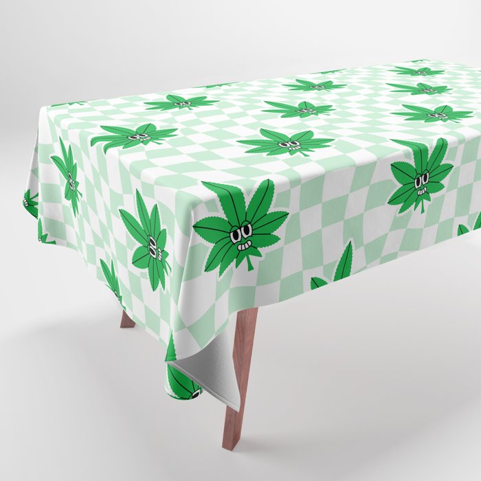 Funny retro weed leaf cartoon sticker pattern Tablecloth Gallery Image 1
