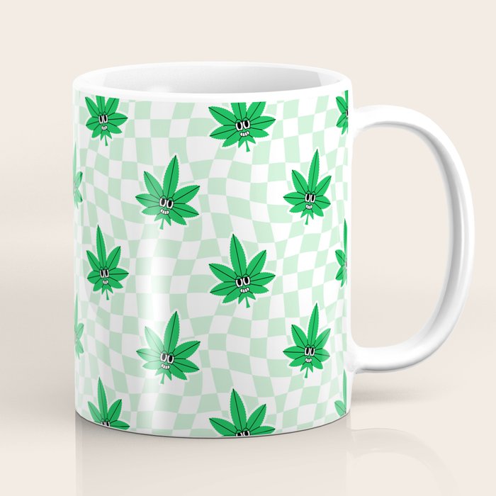Funny retro weed leaf cartoon sticker pattern Coffee Mug Gallery Image 1