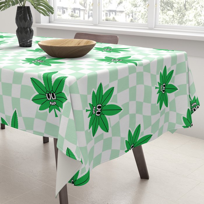 Funny retro weed leaf cartoon sticker pattern Tablecloth Gallery Image 3