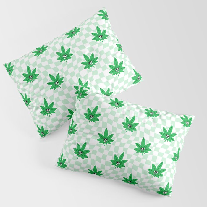 Funny retro weed leaf cartoon sticker pattern Pillow Sham Gallery Image 1