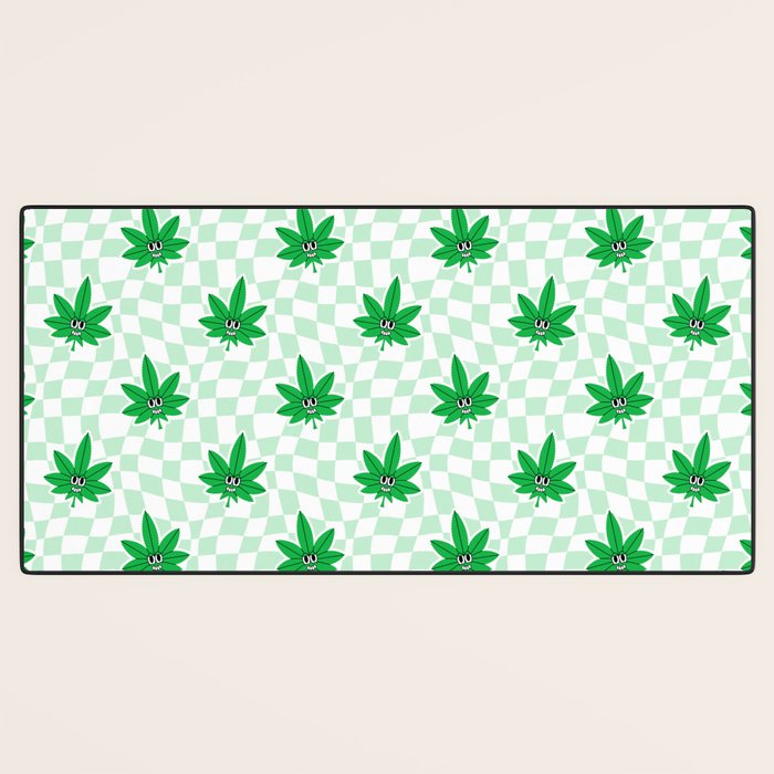 Funny retro weed leaf cartoon sticker pattern Desk Mat Gallery Image 3