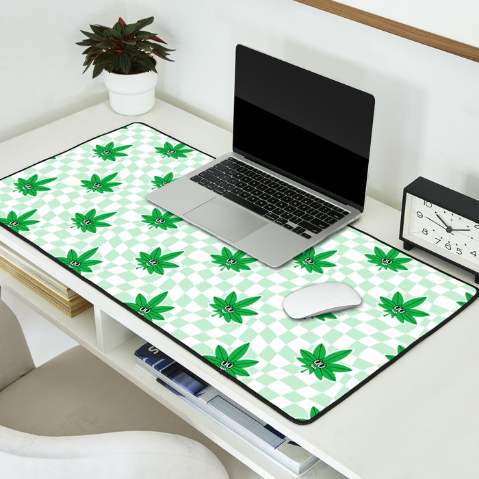 Funny retro weed leaf cartoon sticker pattern Desk Mat Gallery Image 2