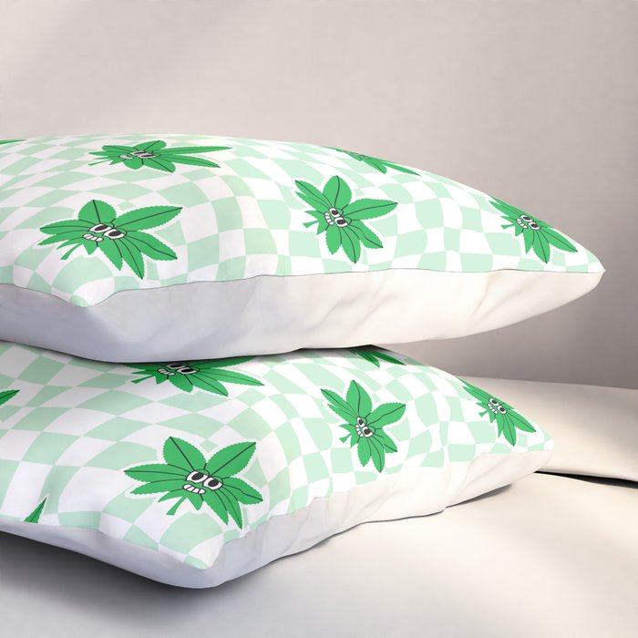 Funny retro weed leaf cartoon sticker pattern Pillow Sham Gallery Image 3