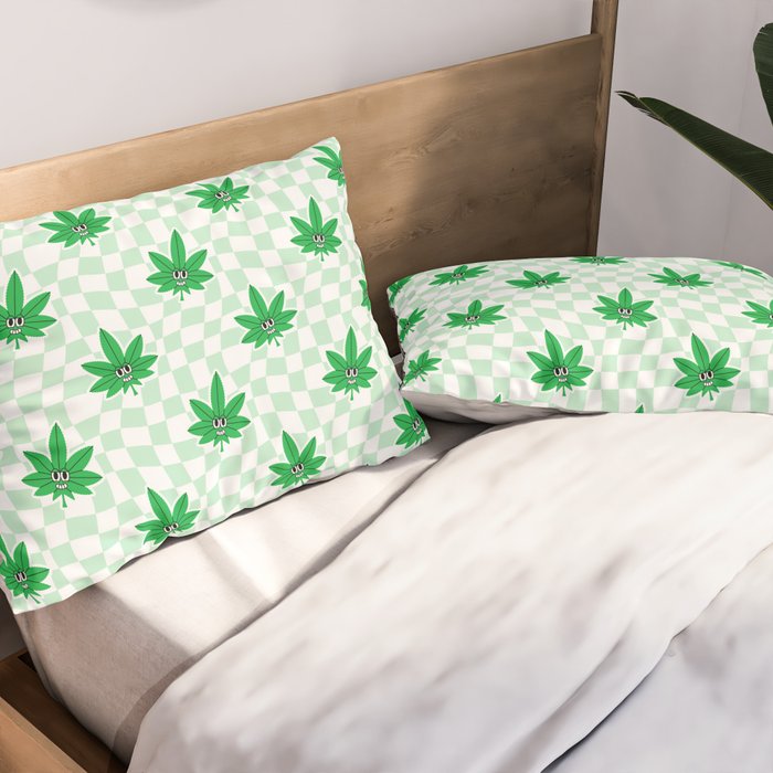 Funny retro weed leaf cartoon sticker pattern Pillow Sham Gallery Image 2