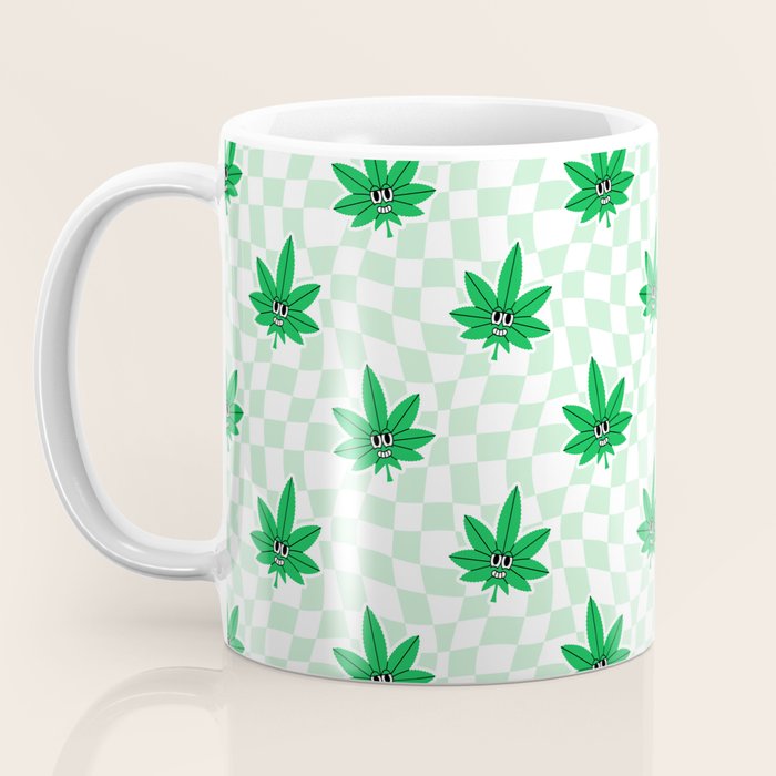 Funny retro weed leaf cartoon sticker pattern Coffee Mug Gallery Image 3