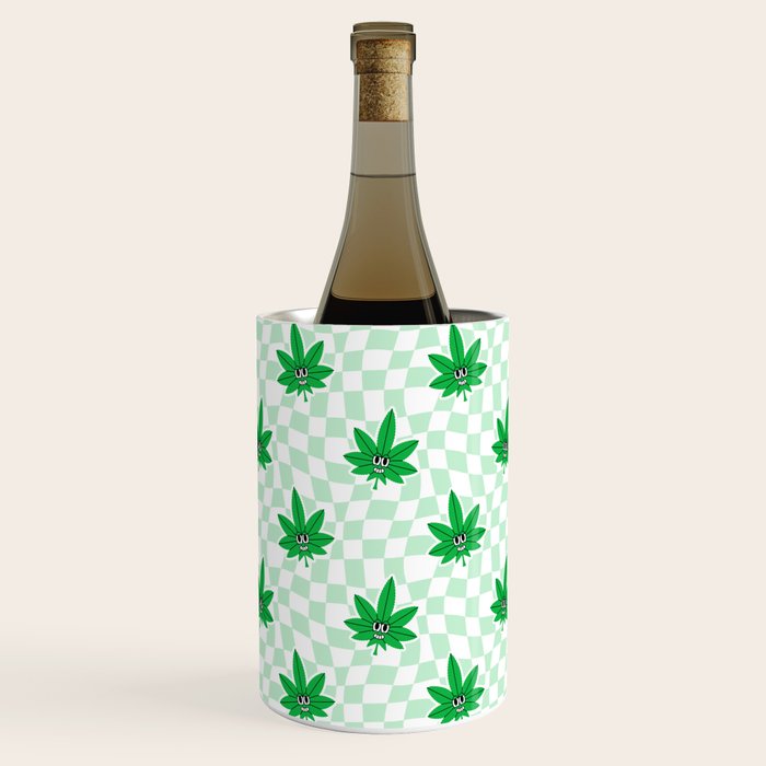 Funny retro weed leaf cartoon sticker pattern Wine Chiller Gallery Image 1