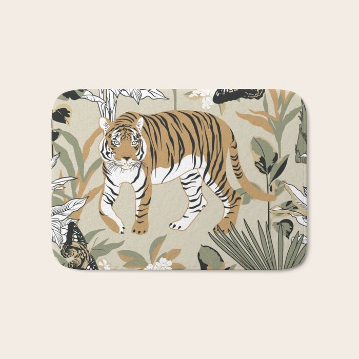 animalistic seamless pattern with tigers in the jungle Bath Mat Gallery Image 1