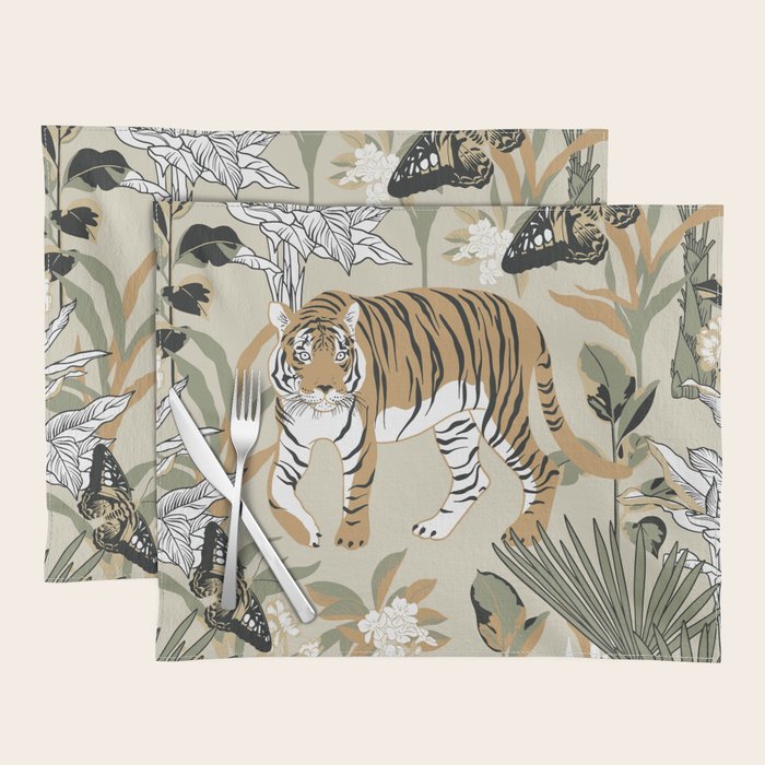 animalistic seamless pattern with tigers in the jungle Placemat Gallery Image 1