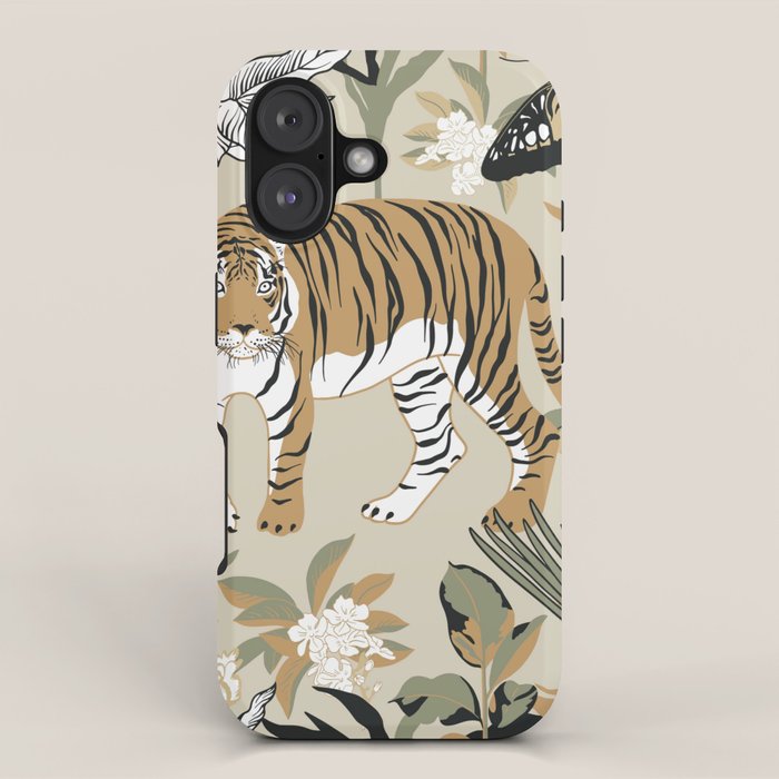 animalistic seamless pattern with tigers in the jungle iPhone Case Gallery Image 1